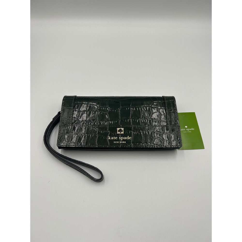 Kate Spade Linney Perri Lane Croco Leather Wristlet Wallet Loden Green WLRU2274